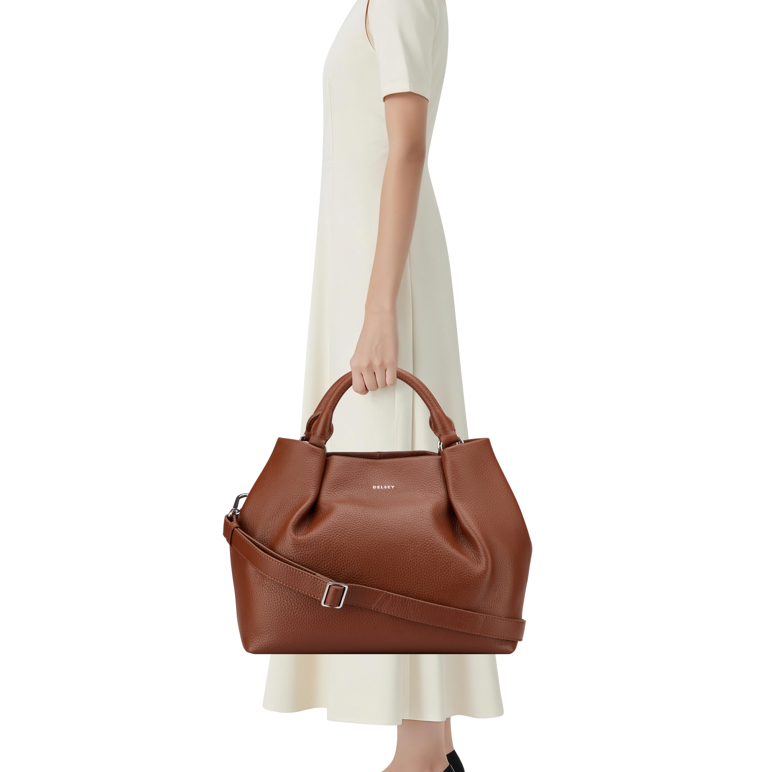 delsey-le-cuir-graine-handtasche-cognac-leder-2 image 7