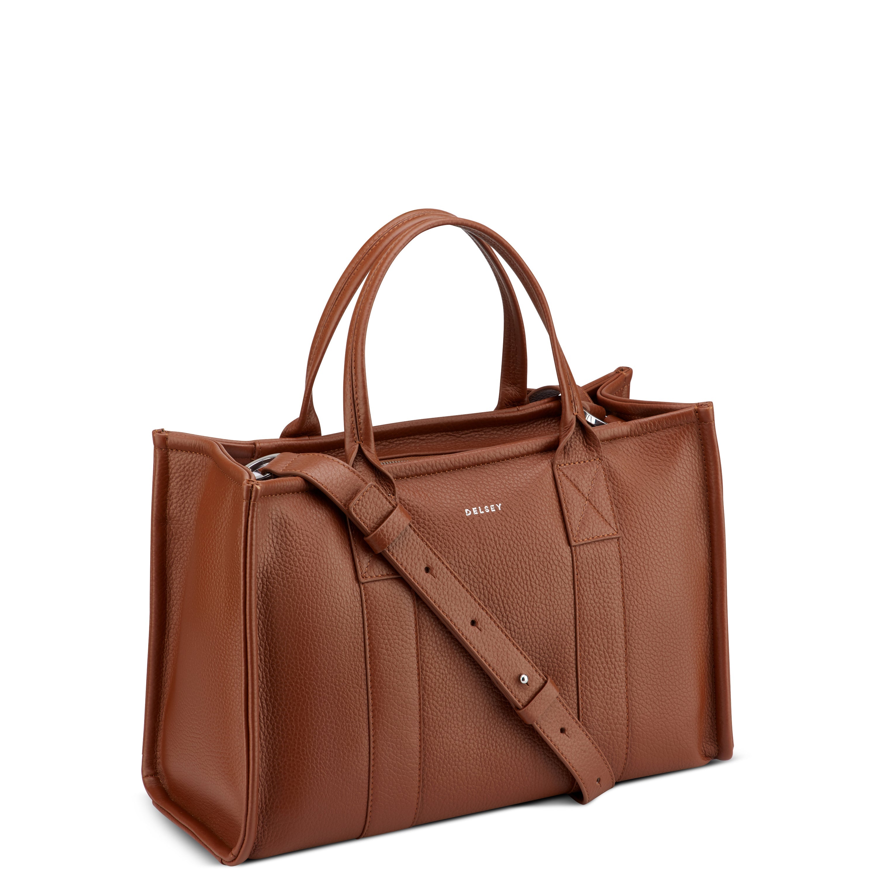 delsey-le-cuir-graine-handtasche-cognac-leder-damentasche image 2