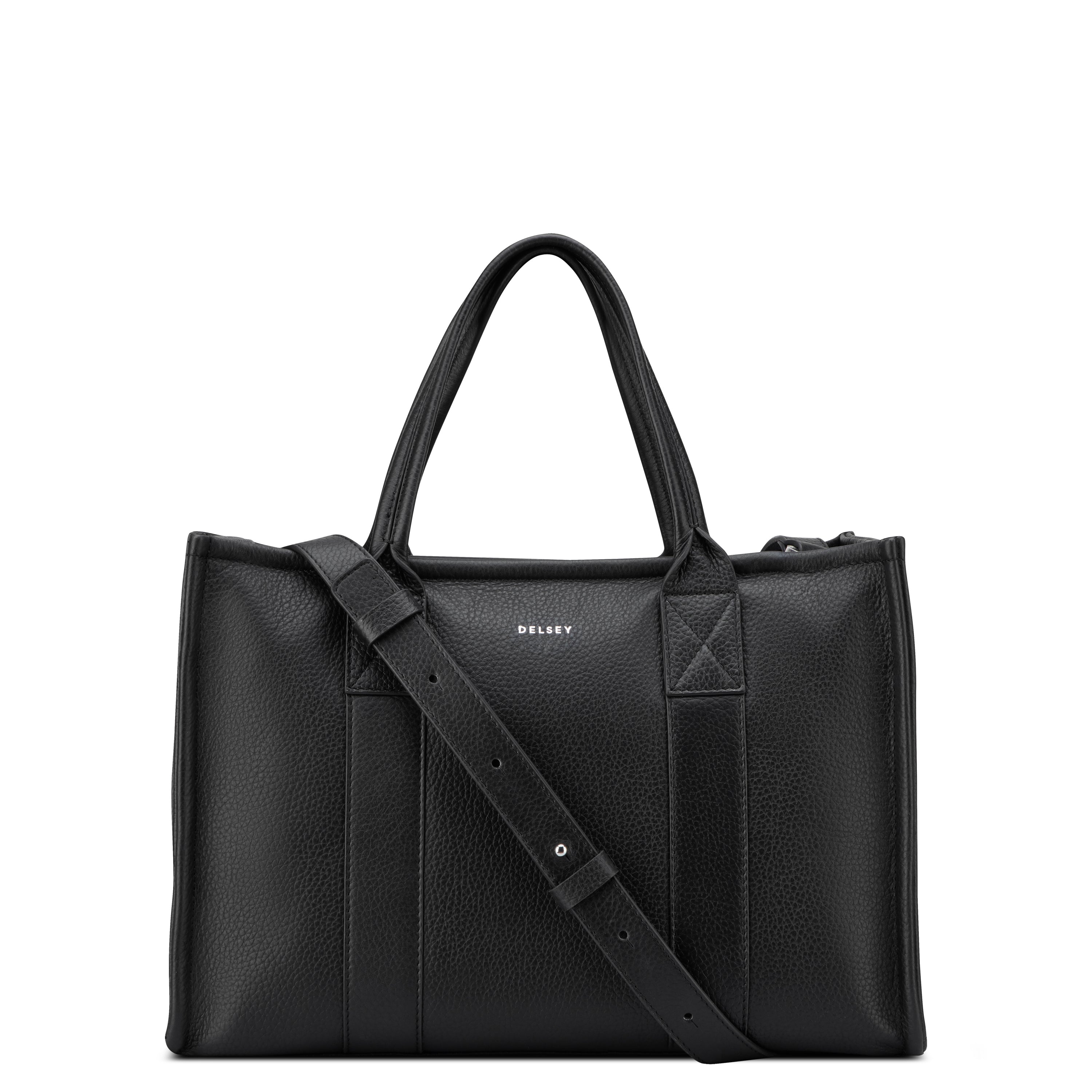 delsey-le-cuir-lisse-le-cuir-graine-handtasche-schwarz-leder image 1