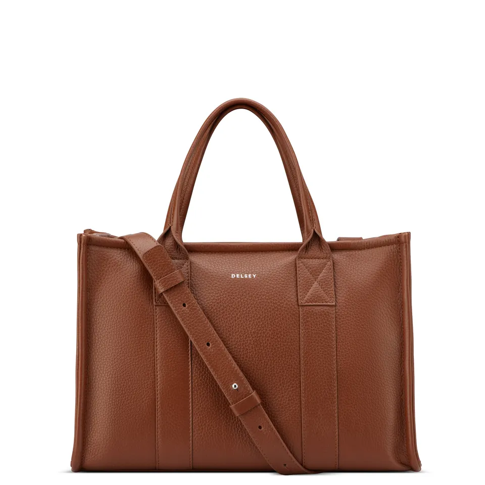 delsey-le-cuir-graine-handtasche-cognac-leder-damentasche image 1