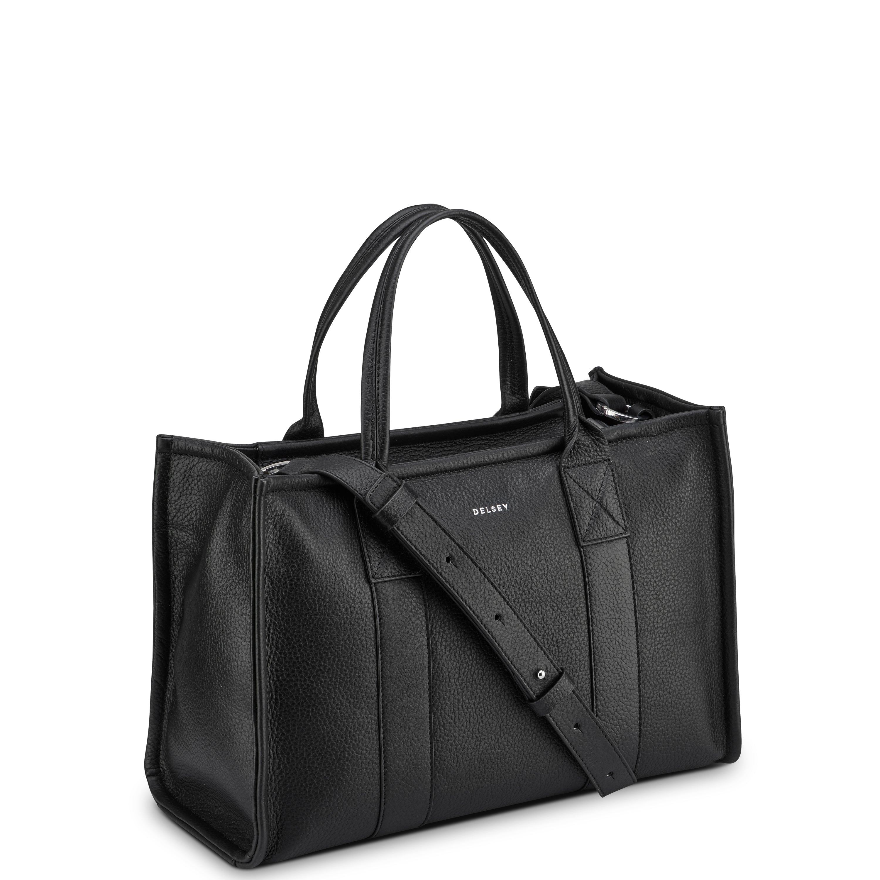 delsey-le-cuir-lisse-le-cuir-graine-handtasche-schwarz-leder image 2