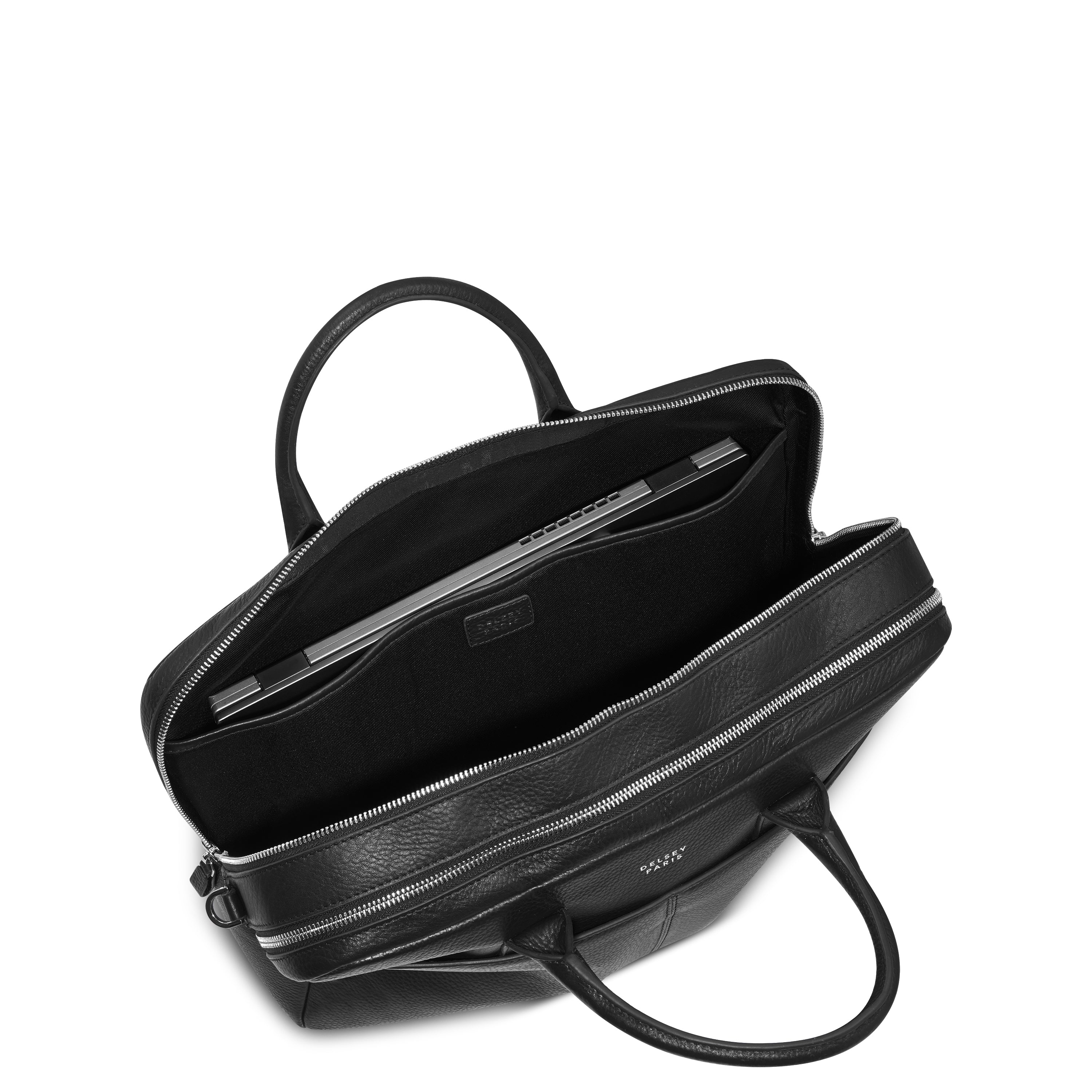 delsey-le-cuir-graine-laptoptasche-schwarz-leder image 6