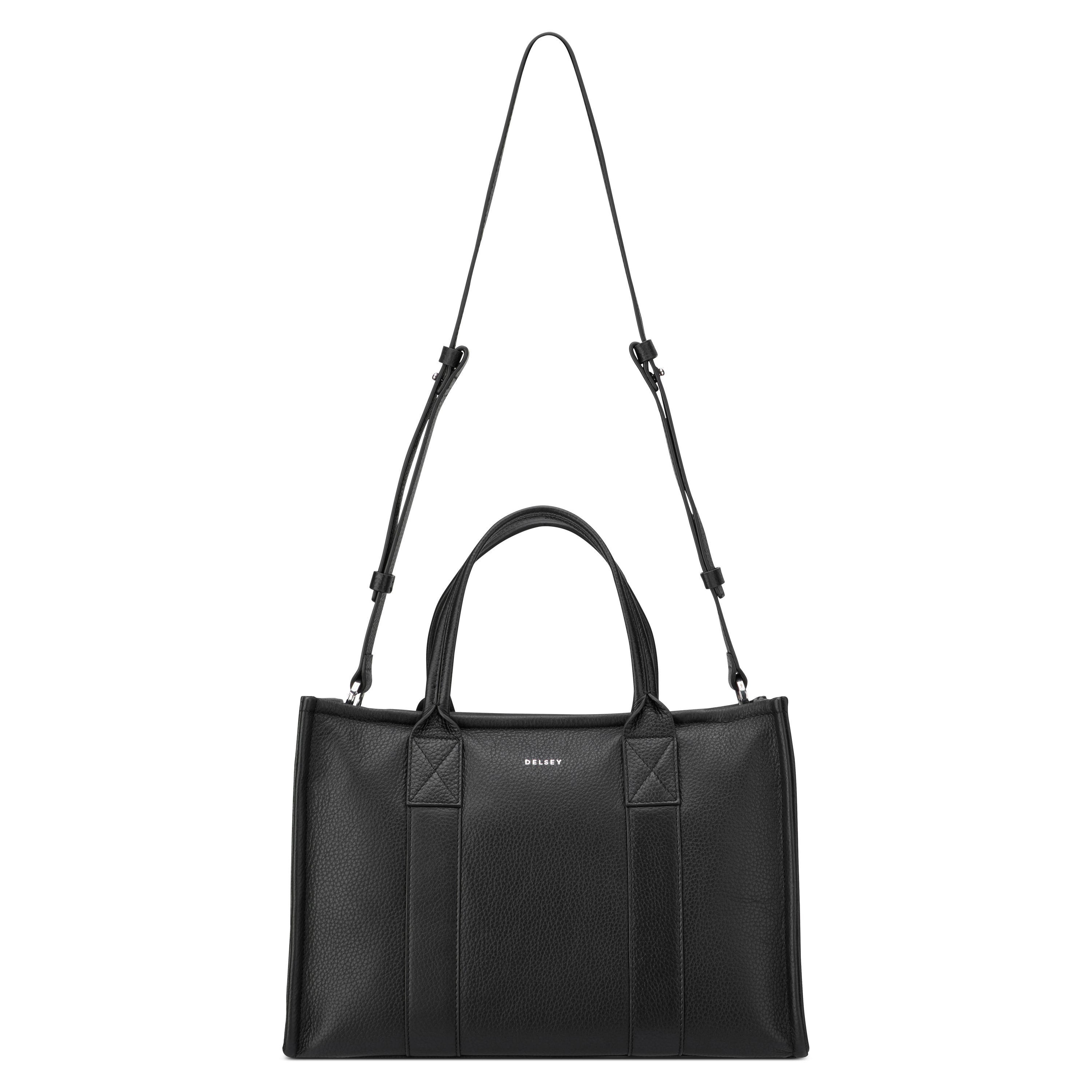 delsey-le-cuir-lisse-le-cuir-graine-handtasche-schwarz-leder image 5