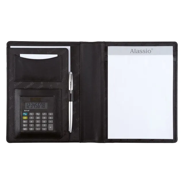 alumaxx-bormio-schreibmappe-a5-schwarz-nappaleder-mit-rechner image 1