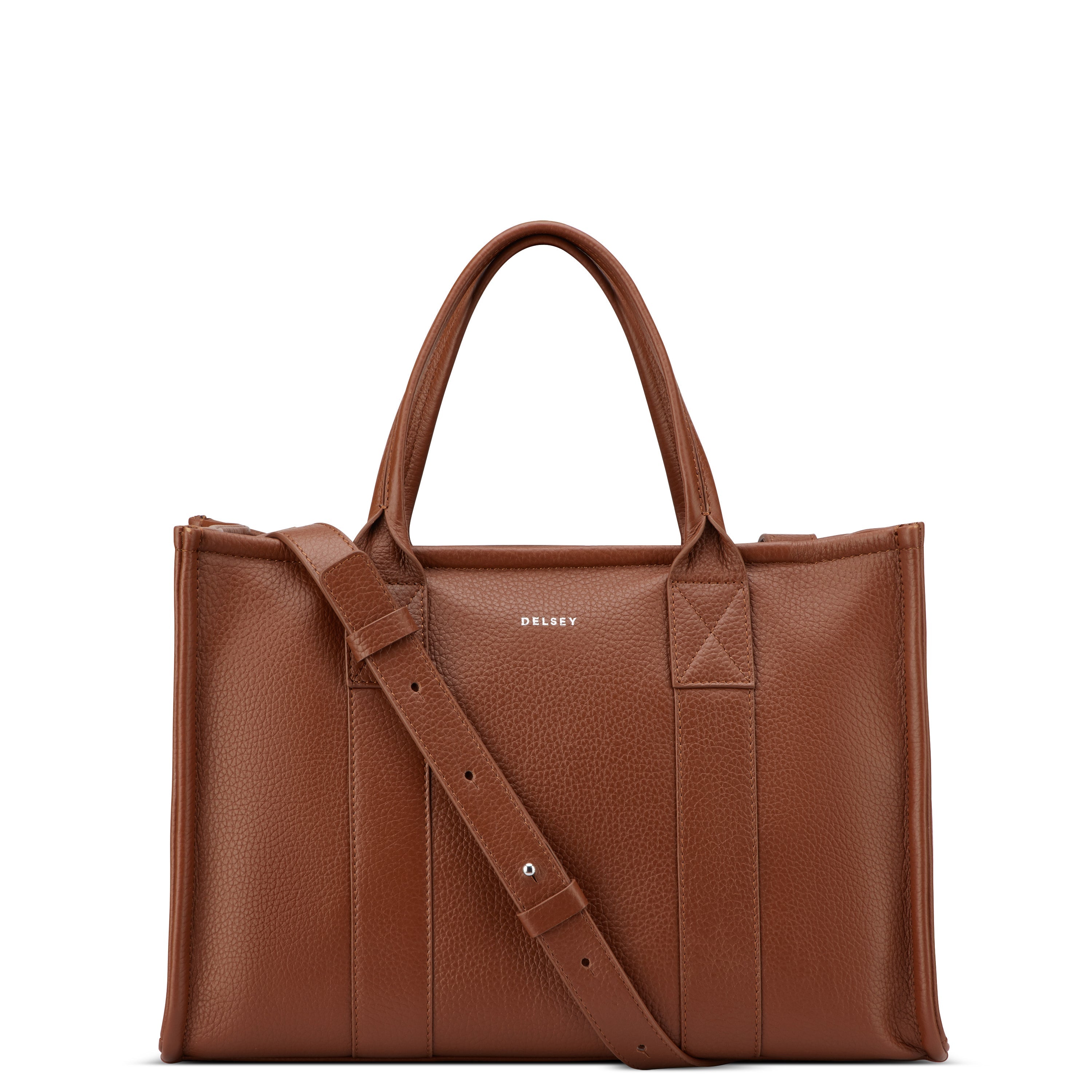 delsey-le-cuir-graine-handtasche-cognac-leder-damentasche image 1