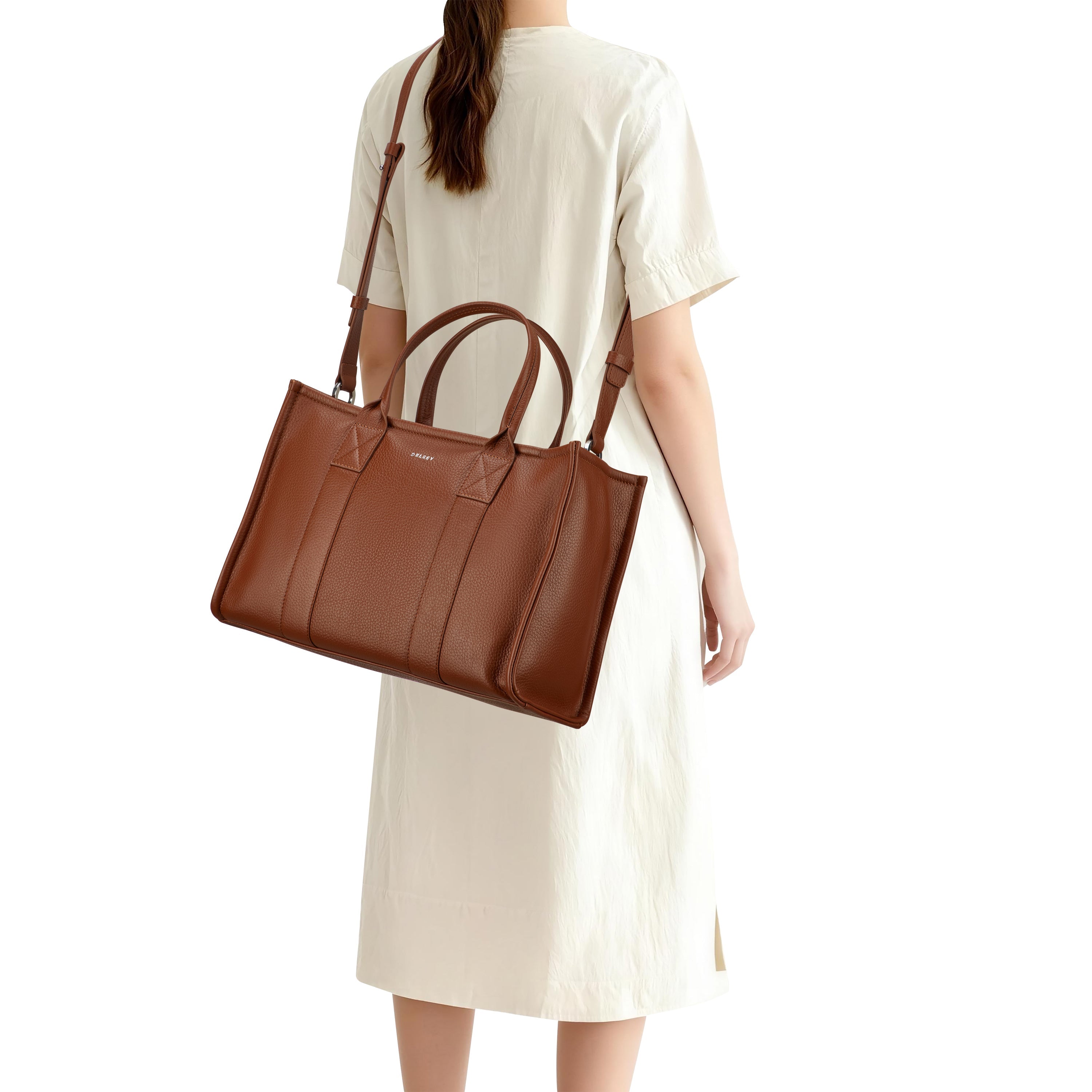 delsey-le-cuir-graine-handtasche-cognac-leder-damentasche image 6