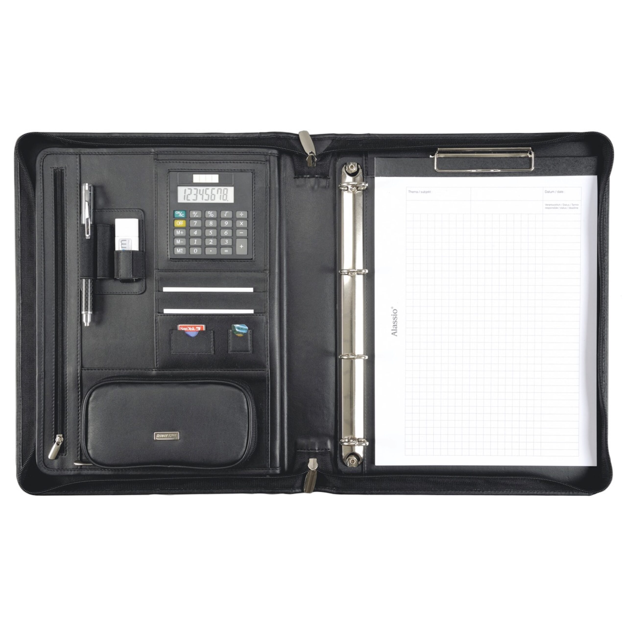 alumaxx-bosa-a4-ringbuchmappe-schwarz-leder-mit-rechner image 1