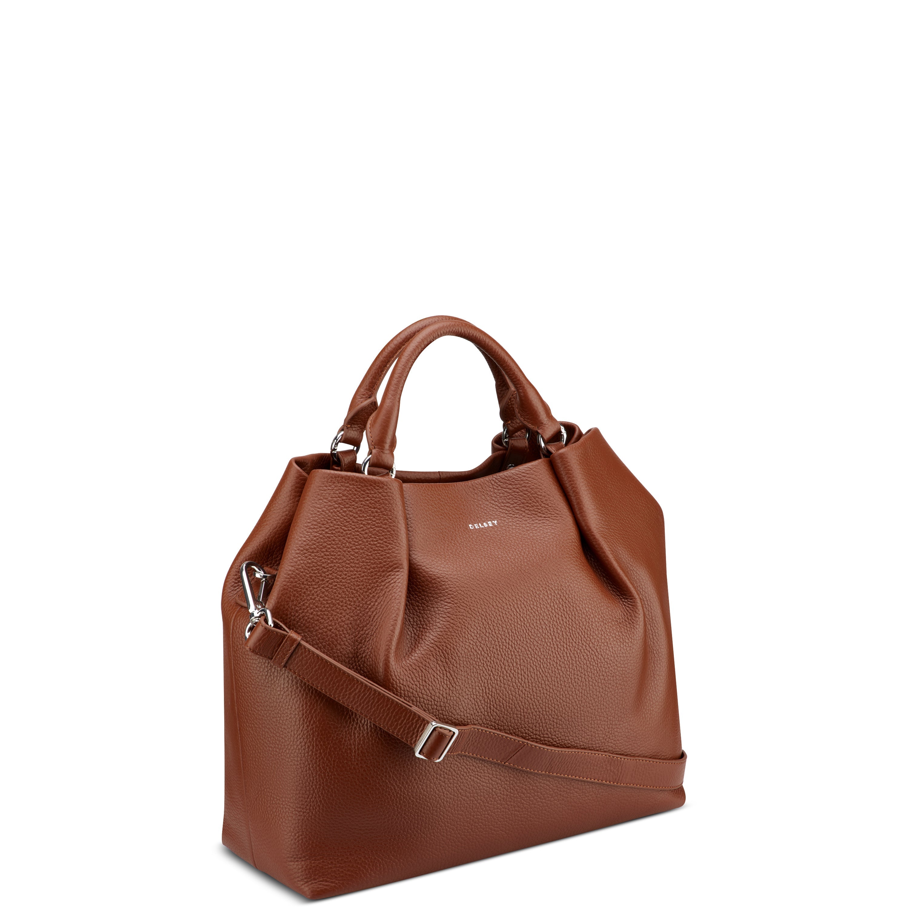 delsey-le-cuir-graine-handtasche-cognac-leder image 2