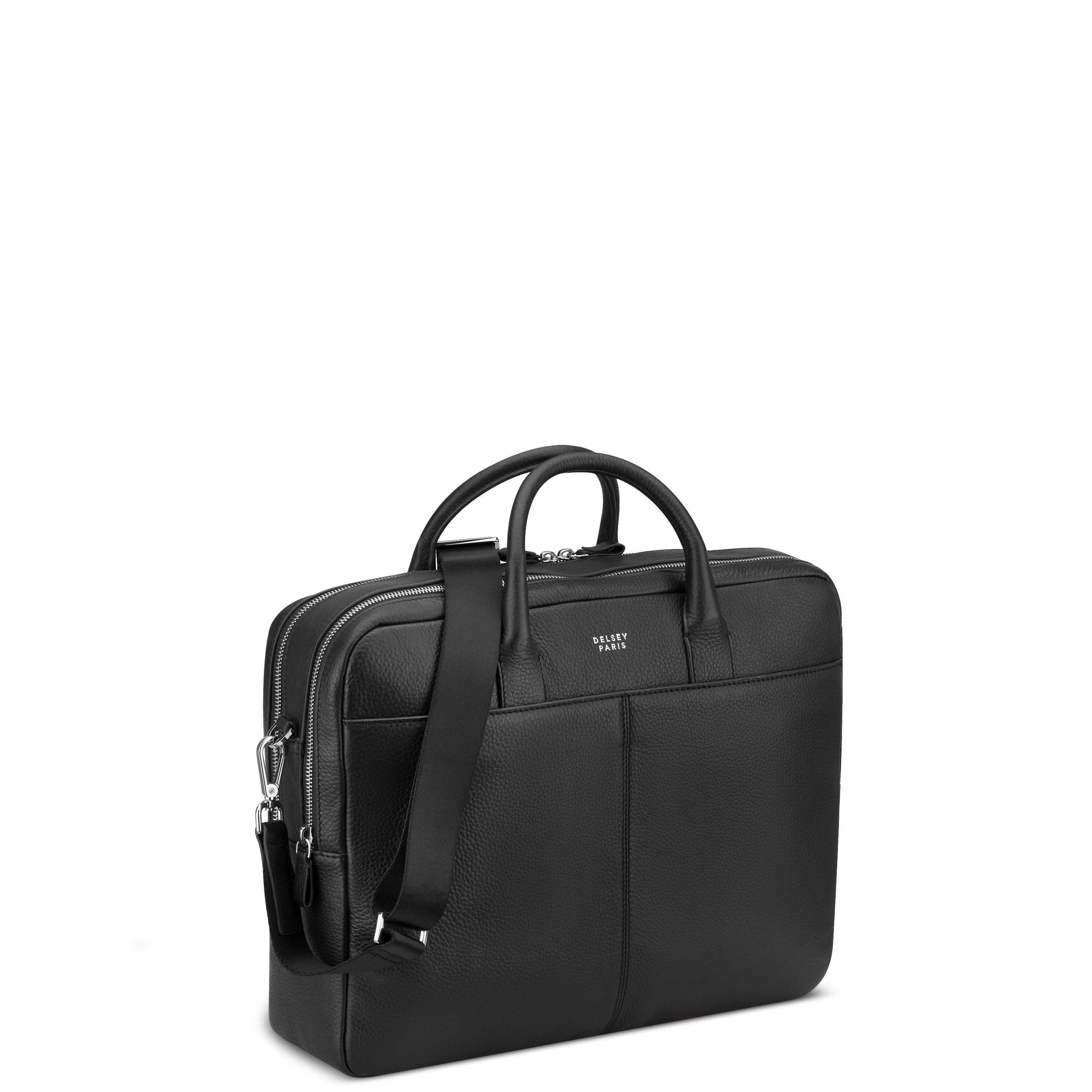 delsey-le-cuir-graine-laptoptasche-schwarz-leder image 2