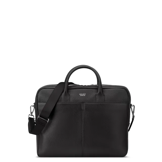 delsey-le-cuir-graine-laptoptasche-schwarz-leder image 1