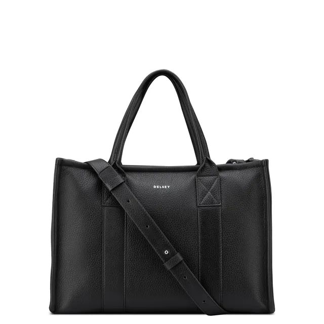 delsey-le-cuir-lisse-le-cuir-graine-handtasche-schwarz-leder image 1