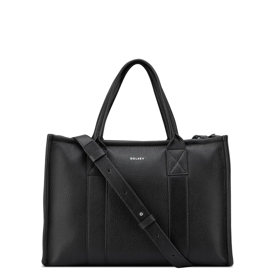 delsey-le-cuir-lisse-le-cuir-graine-handtasche-schwarz-leder image 1