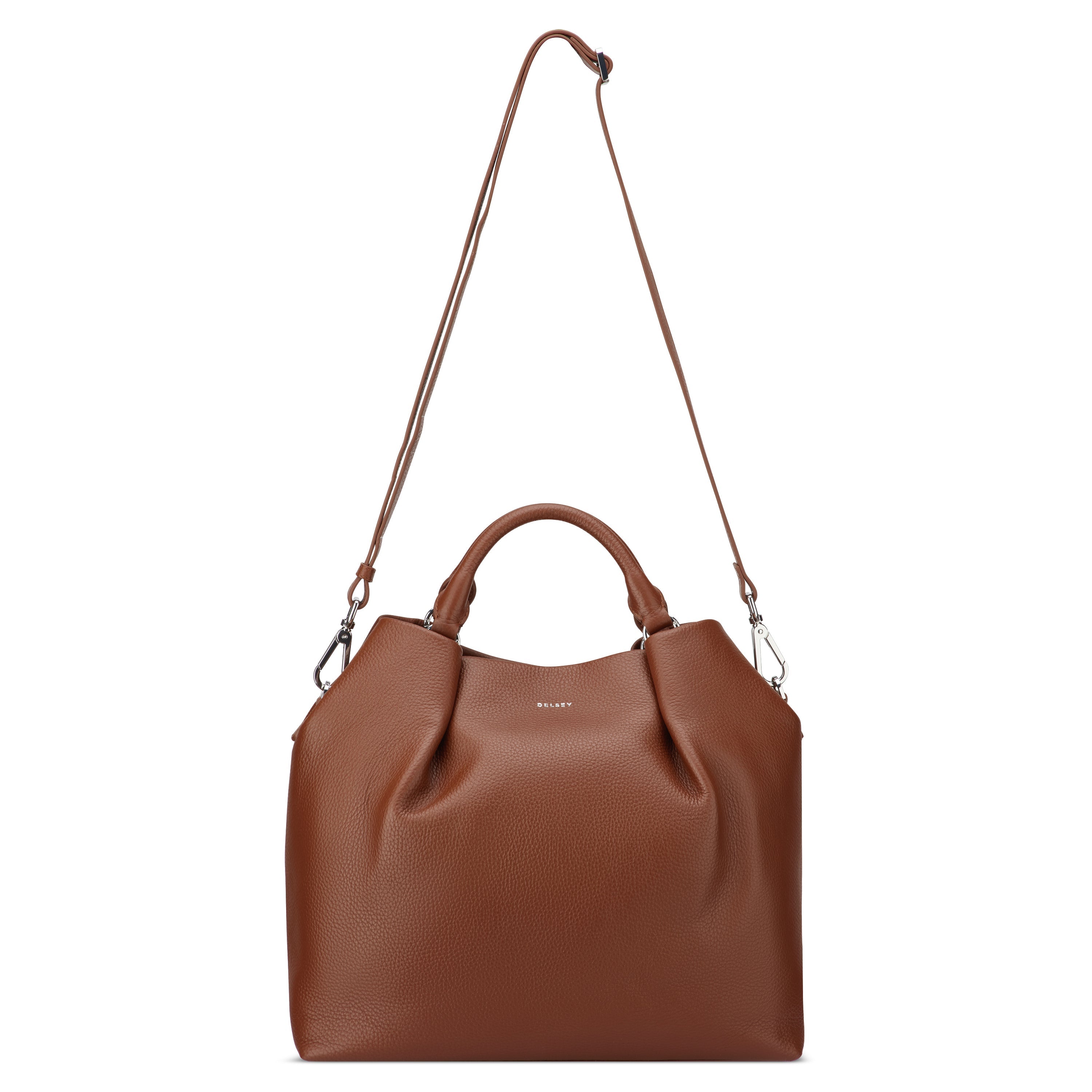 delsey-le-cuir-graine-handtasche-cognac-leder image 5