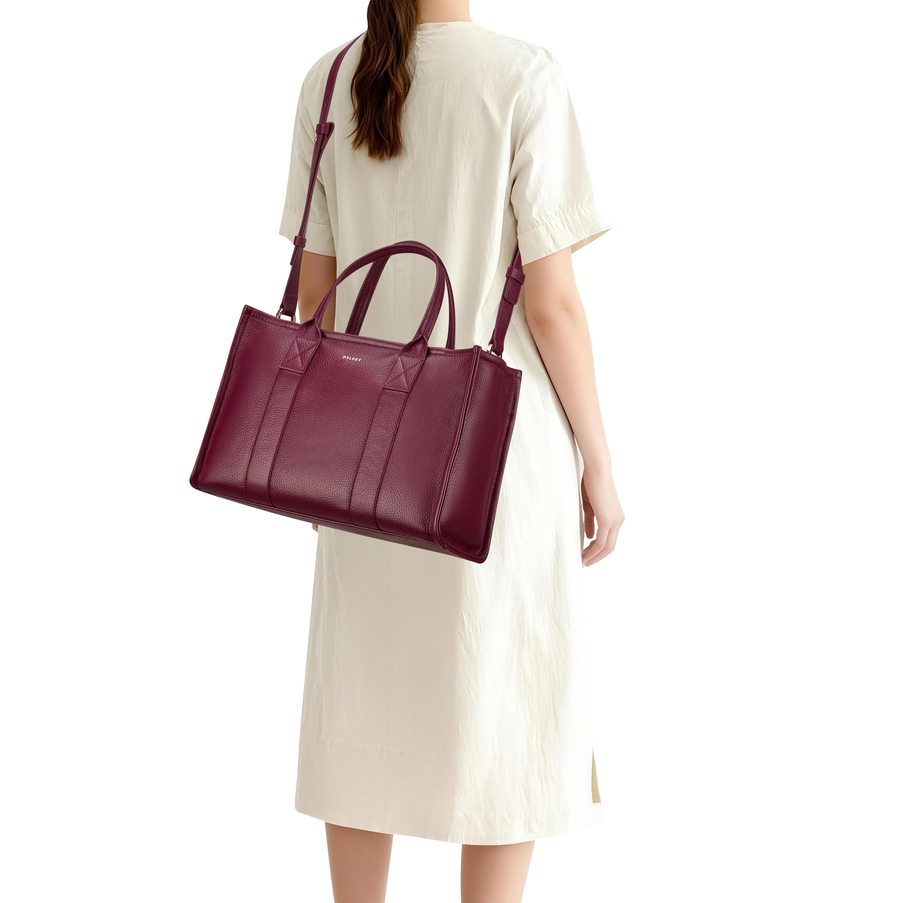 delsey-paris-le-cuir-graine-handtasche-burgundy-leder image 6