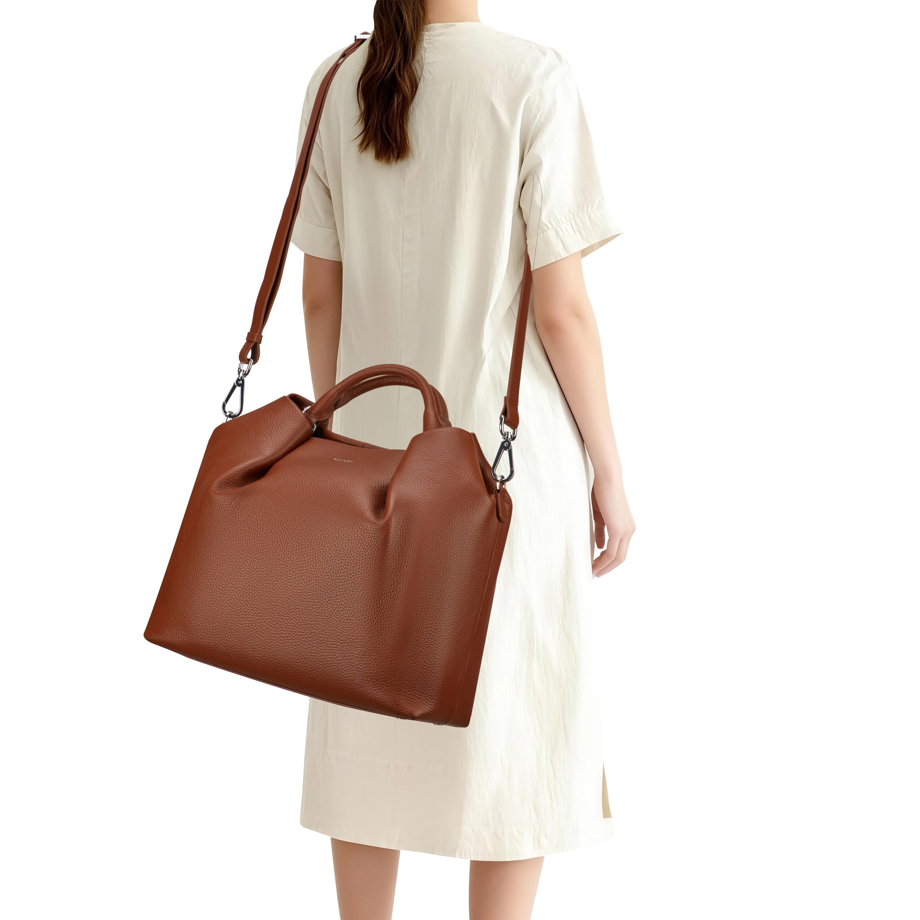 delsey-le-cuir-graine-handtasche-cognac-leder image 6