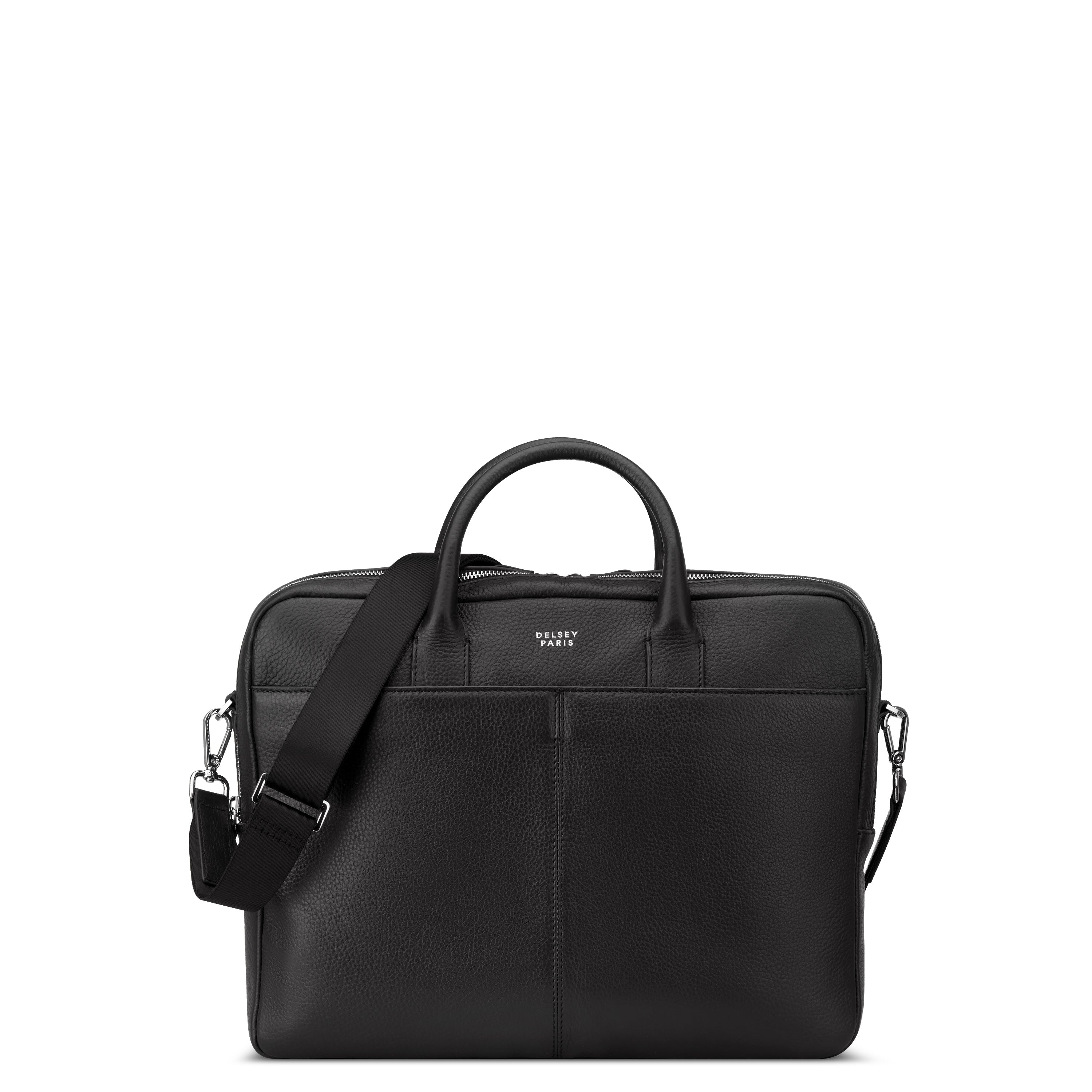 delsey-le-cuir-graine-laptoptasche-schwarz-leder image 1