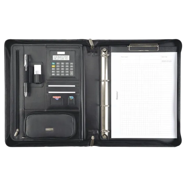 alumaxx-bosa-a4-ringbuchmappe-schwarz-leder-mit-rechner image 1