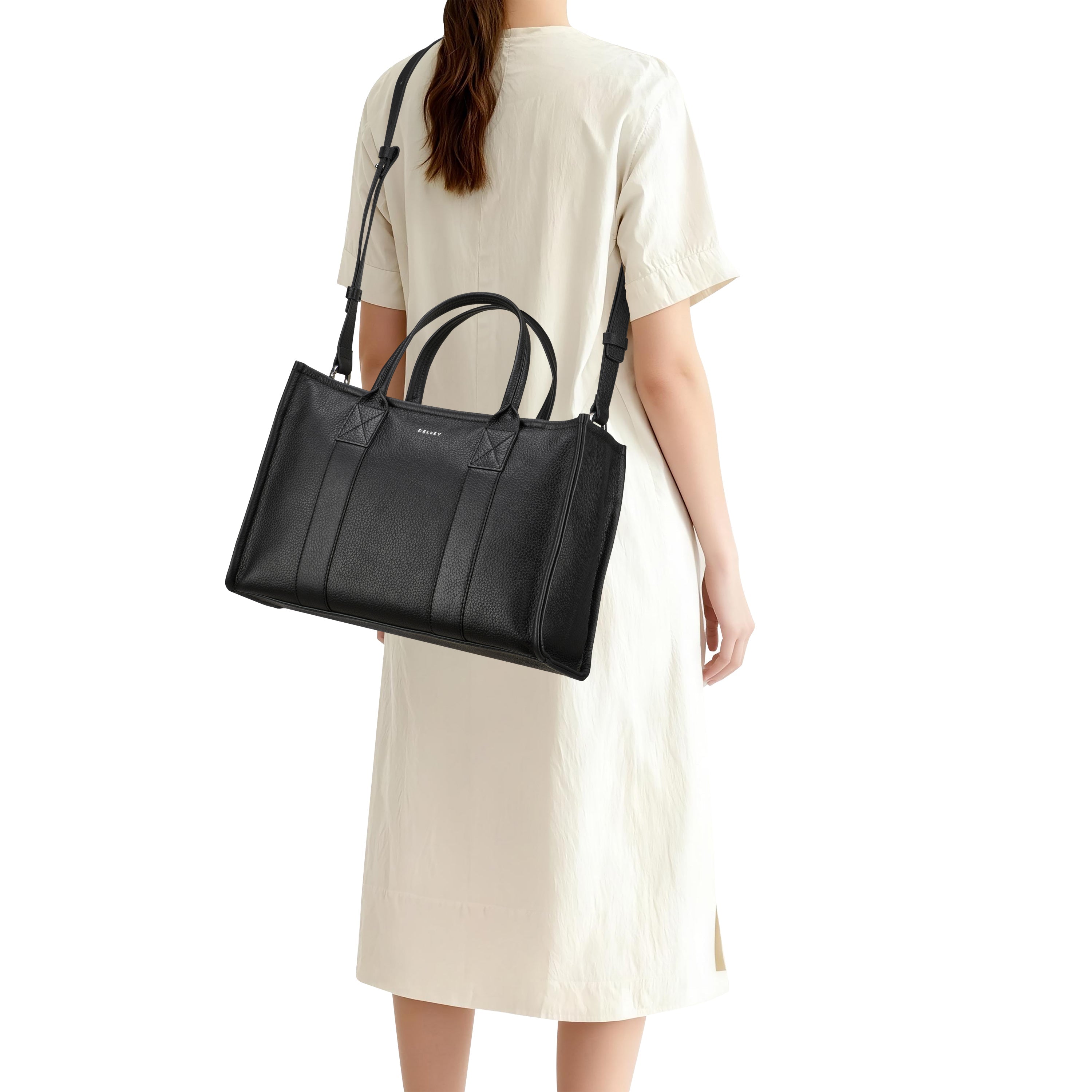 delsey-le-cuir-lisse-le-cuir-graine-handtasche-schwarz-leder image 6